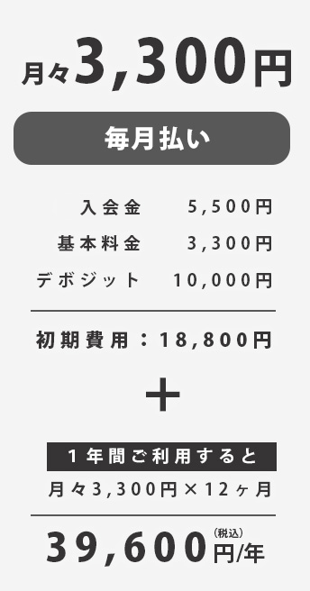毎月払い 月々3,300円